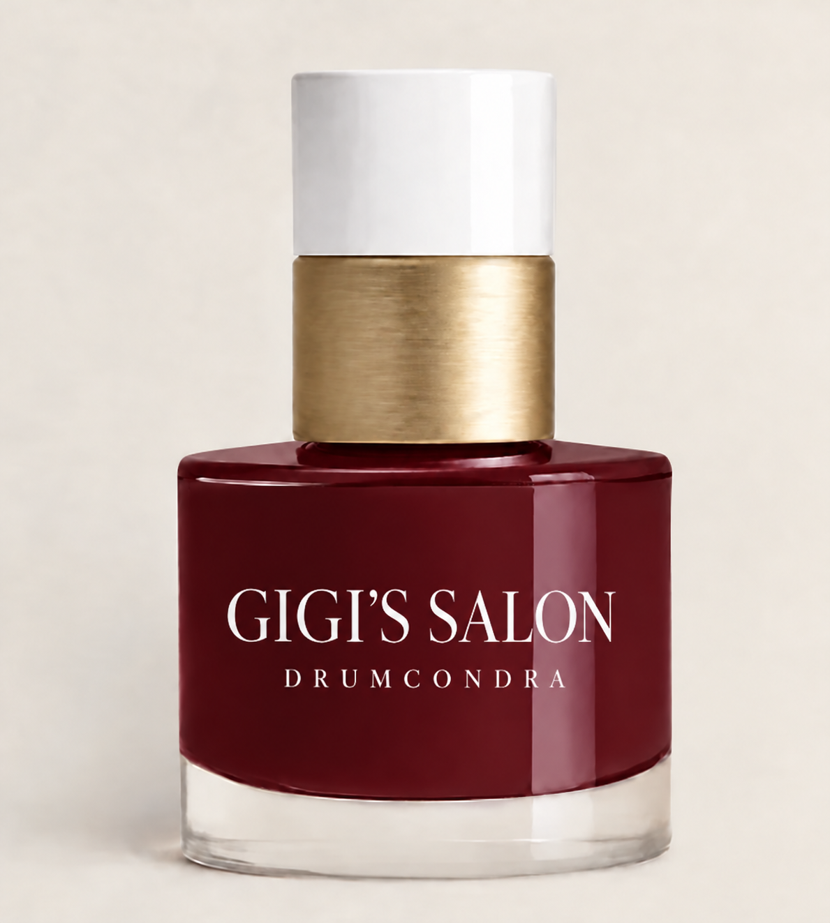 Gigi’s Salon bottle in oxblood burgundy