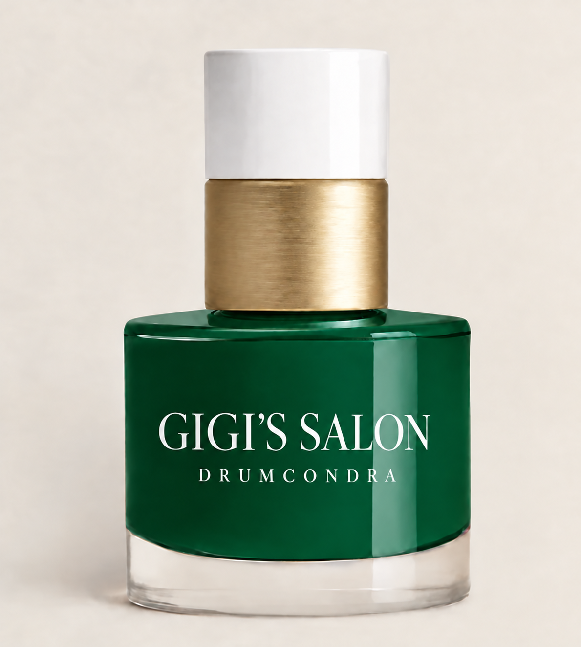 Gigi’s Salon bottle in deep emerald green