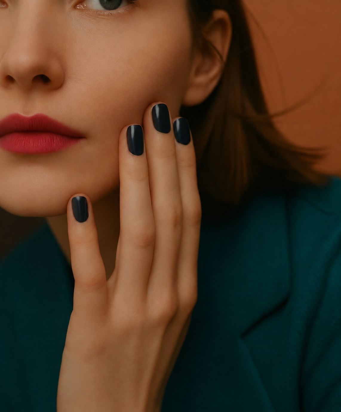Beauty portrait with polished dark nails