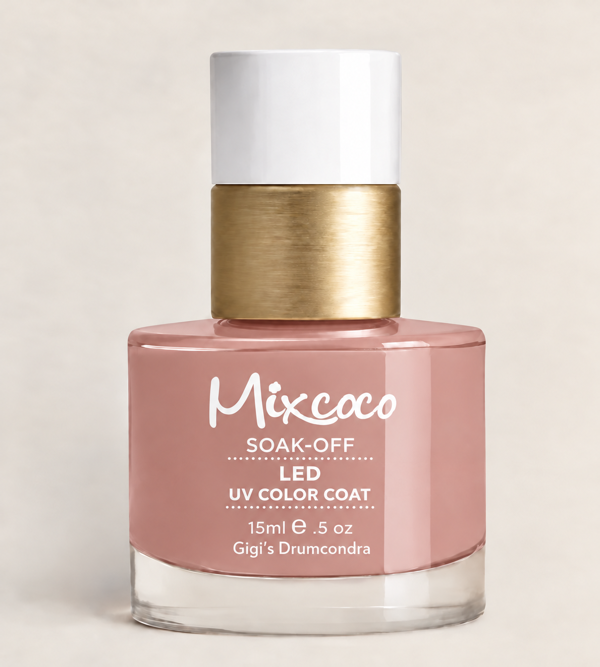 Mixcoco soak-off gel colour bottle in blush nude with Gigi’s Drumcondra lettering